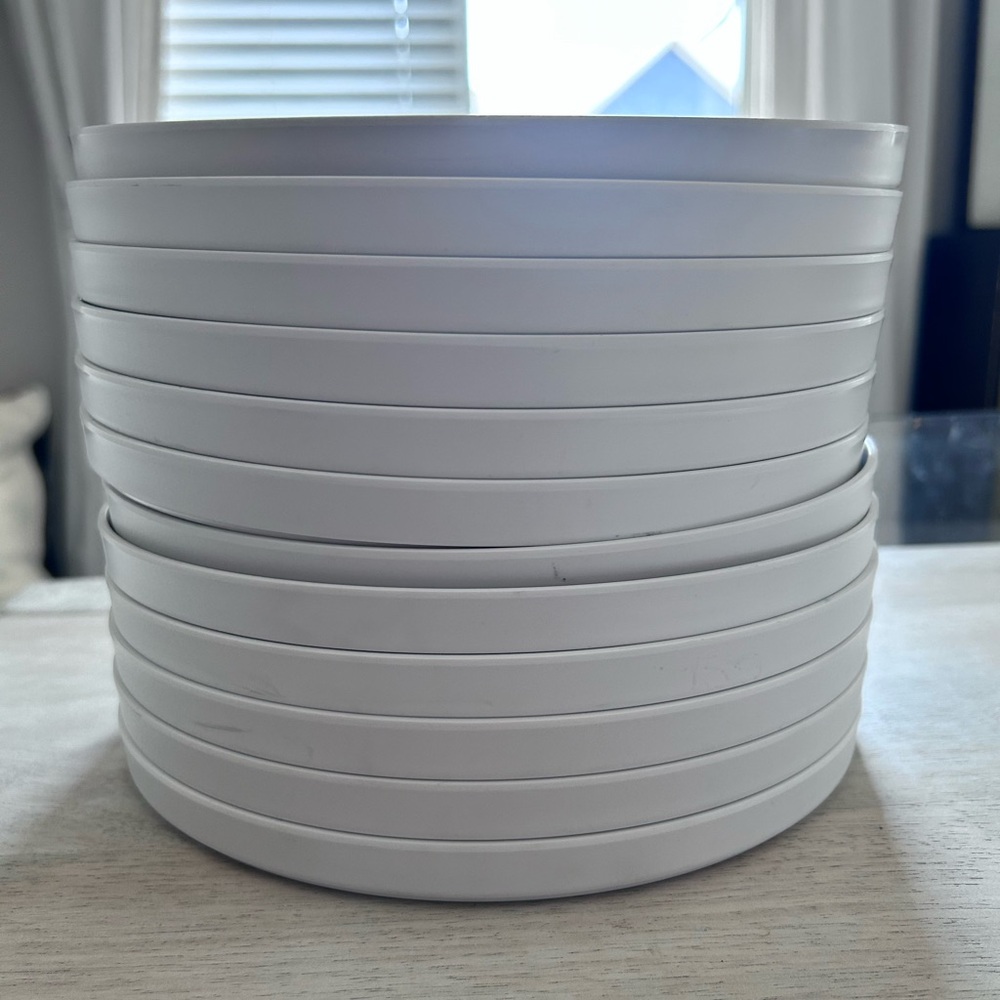CB2 Matte White Melamine Salad Plates Set/12 Dinnerware Crate and Barrel Table